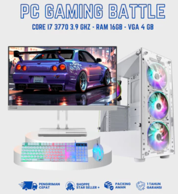 PC FULLSET I7 GAMING DESAIN EDITING | RAM 16 GB | VGA 4 GB | SSD 500 GB LED LENOVO 22" Full HD 75Hz